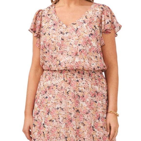 MSK Floral Print Short Flutter Sleeve Mid Calf Dress Size 2X - Picture 4 of 10